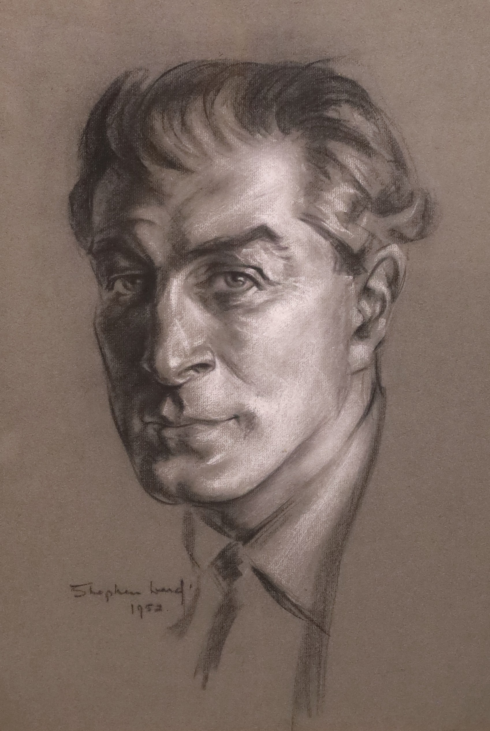 Stephen Thomas Ward (British, 1912-1963), Portrait of ‘Baron’, a high society photographer, charcoal and chalk, 56 x 39cm